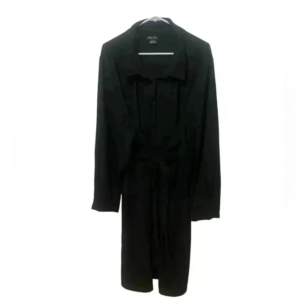 City Chic Black Button Down Shirt Dress Size 24